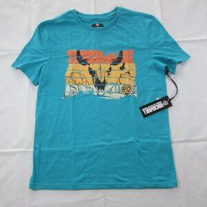 Rock & Roll Denim Unisex SM Short Sleeve Steer Skull Graphic T-Shirt Turquoise